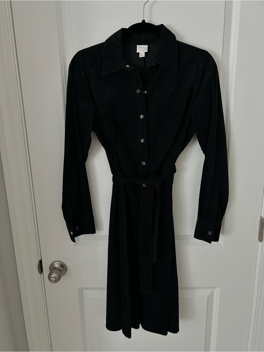 Vintage Isaac Mizrahi Black Fine-Wale Corduroy Shirt Dress Early 2000s Y2K